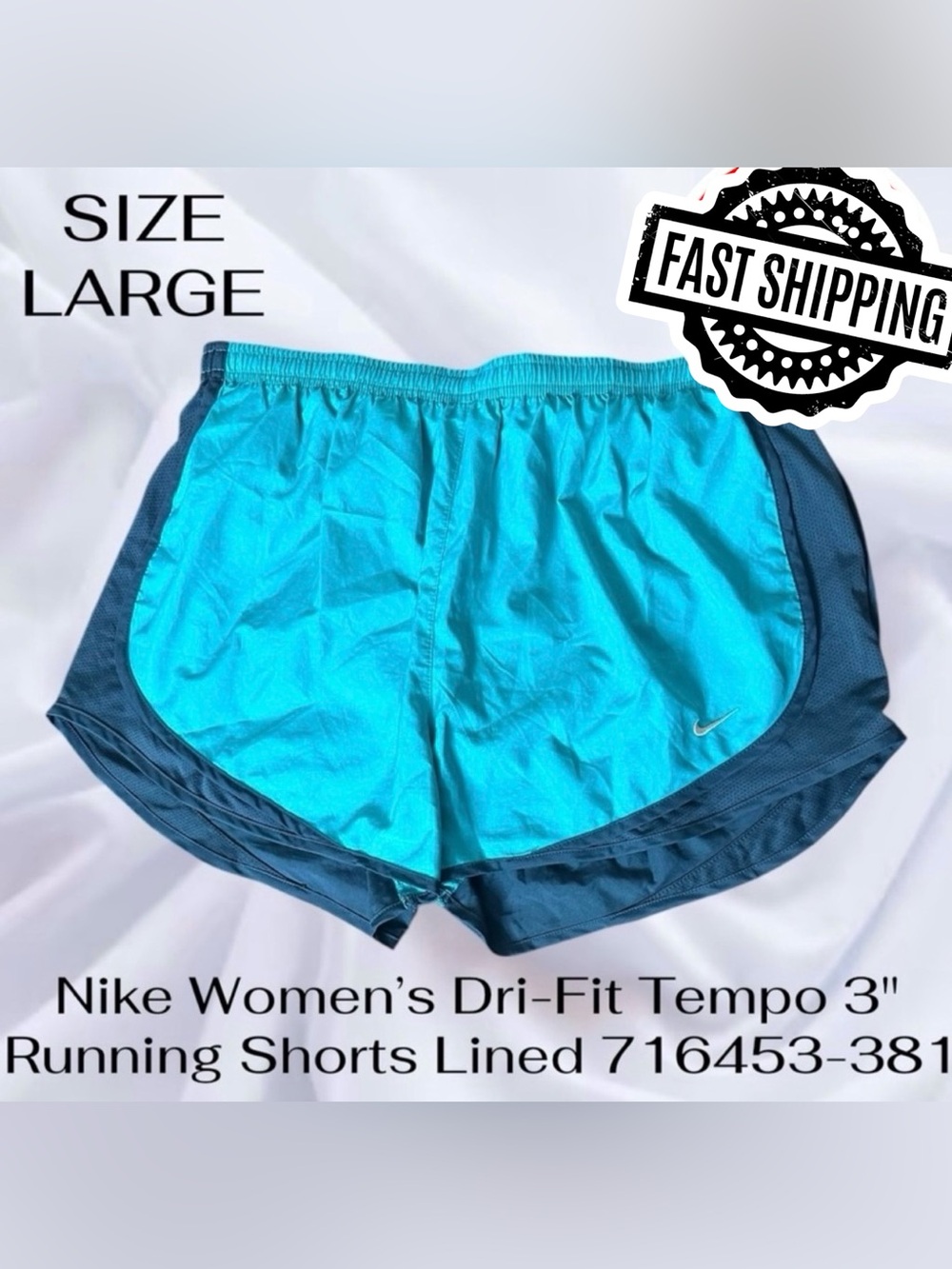 Nike Womens Large Dri-Fit Tempo 3" Running Shorts Lined 716453-381 FAST SHIPPING